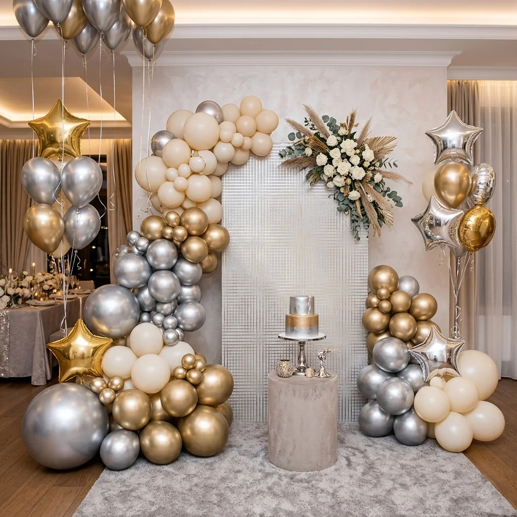 Buchet cu baloane folosit lângă un decor