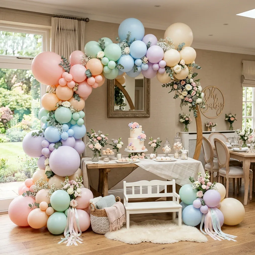 Decor cu baloane colorate într-o locație pentru copii