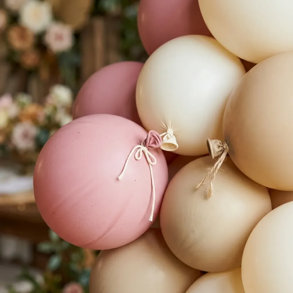 Detaliu de baloane pastel pentru o petrecere baby shower