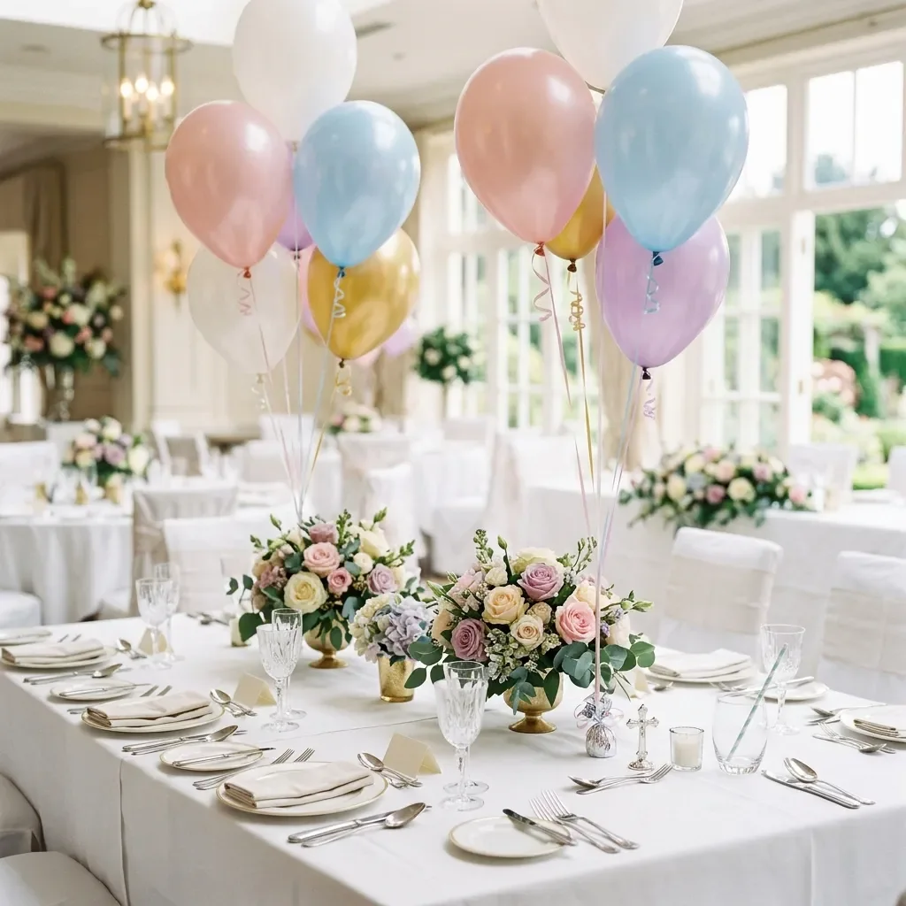 Baloane cu heliu în tonuri pastel pentru baby shower