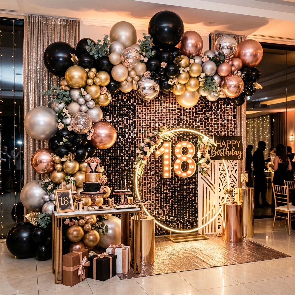 Culori glam pentru panou foto cu baloane la majorat